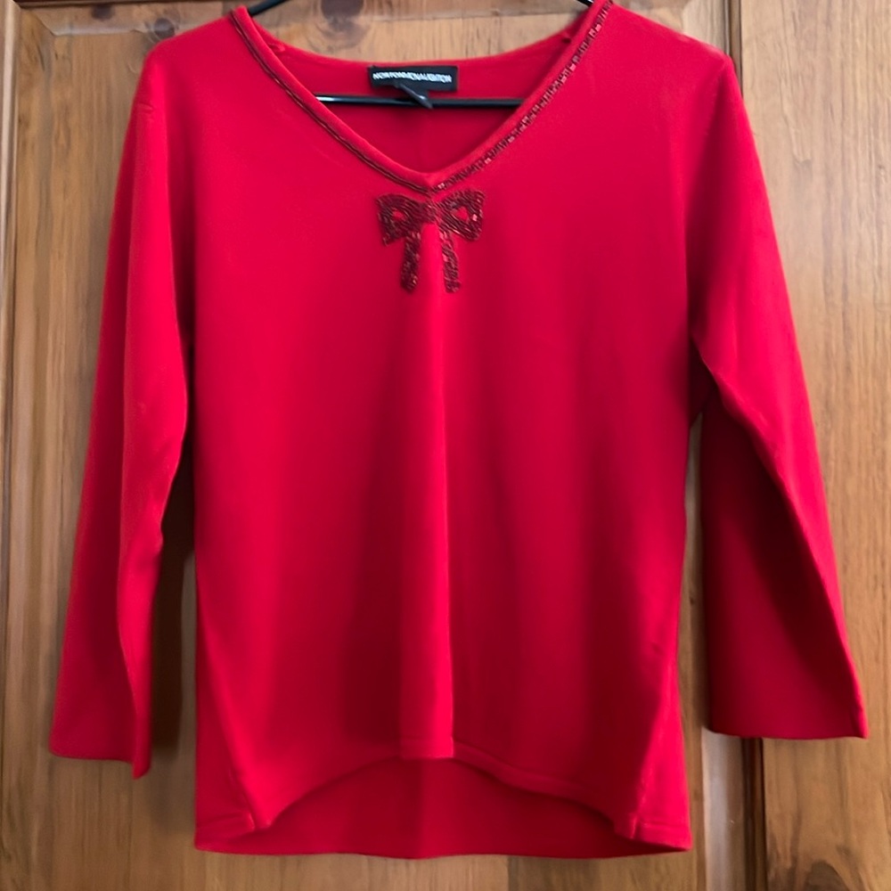 Norton McNaughton cute red sweater with beaded detail M